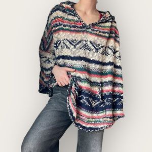 Free People Rainbow Knit Hooded Poncho XS/S